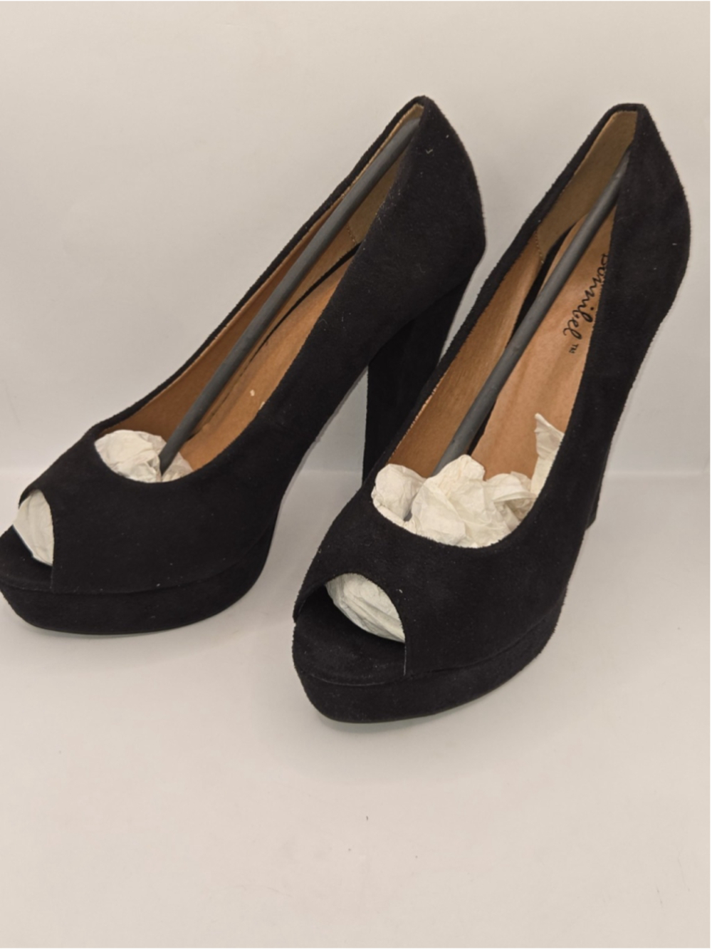 Bonnibel Peep Toe Black High Heel Size 10 Pumps 5" Heel 1" Platform Suede Tisha